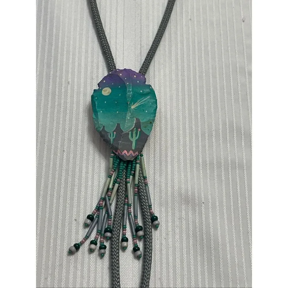 Vintage Desert Mountain Scene Southwestern Bolo Tie Rare